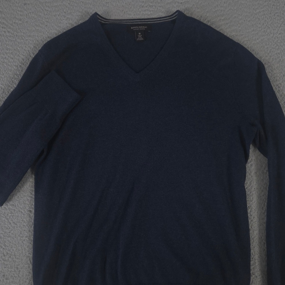 Banana Republic Sweater Mens M Navy Silk Cotton Cashmere V-Neck Luxury Blend